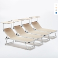 Set of 4 Aluminum Beach Sun Loungers with Adjustable Canopy Nettuno Promotion