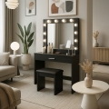 Gaia Black Makeup Vanity with LED Bulbs, Mirror, and Stool Promotion