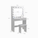 Gaia Black Makeup Vanity with LED Bulbs, Mirror, and Stool 