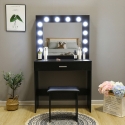 Gaia Black Makeup Vanity with LED Bulbs, Mirror, and Stool Choice Of