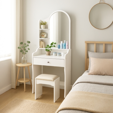 Flora Makeup Vanity Set with Mirror and Stool for Bedroom Promotion
