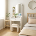 Flora Makeup Vanity Set with Mirror and Stool for Bedroom Promotion