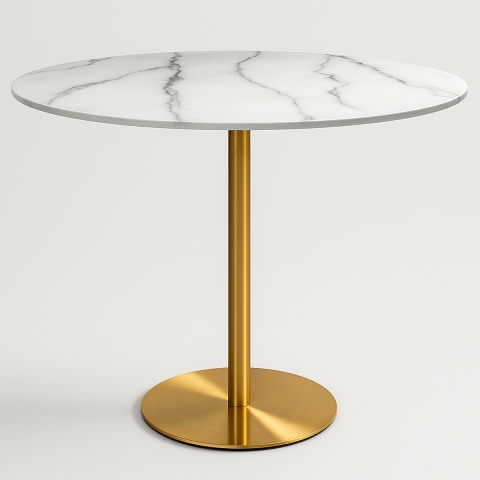 Monika+ Round Dining Table Goblet Style 120cm Gold Marble Effect Promotion