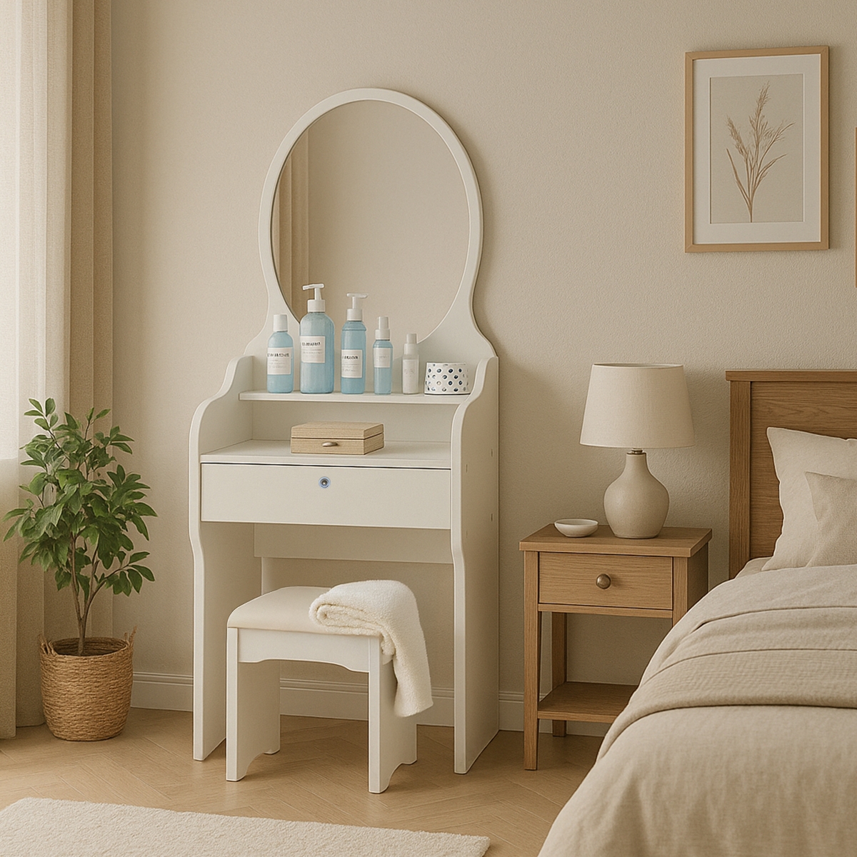 Katrina Bedroom Vanity Makeup Table with Mirror and Stool Promotion