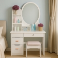 Babette Makeup Vanity Set with Round Mirror and Stool for Bedroom Promotion