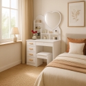 Clara Heart Mirror Vanity Table with Stool for Bedroom Promotion