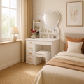 Clara Heart Mirror Vanity Table with Stool for Bedroom Promotion