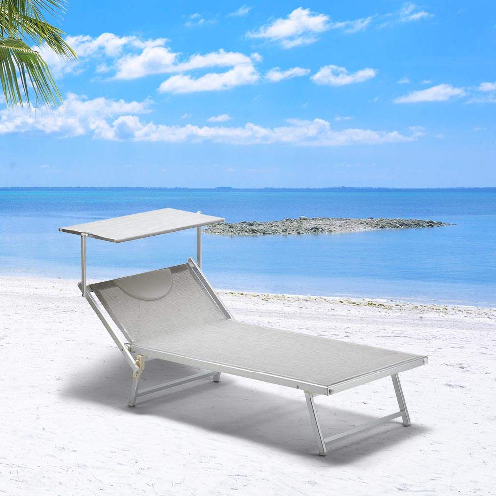 Grande Italia Queen Size Sun Lounger With Built-In Headrest And Sunshade