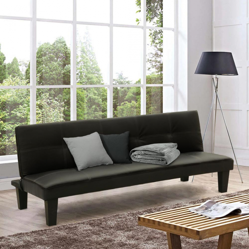 Topazio LIViNG Small Faux Leather Sofa Bed for Studio or One-Bedroom Apartments Promotion