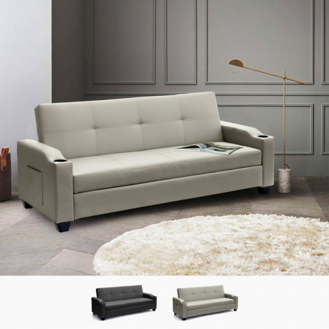 Sofa Bed 2 Seats in Eco Leather with Reclining Backrest and Storage Ambra