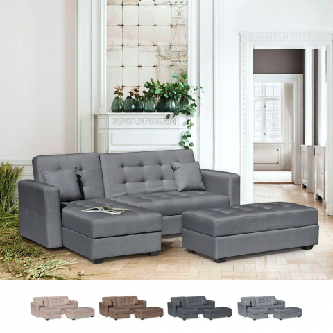 Corner Sofa Bed with Ample Footstool 3 Seats Madreperla