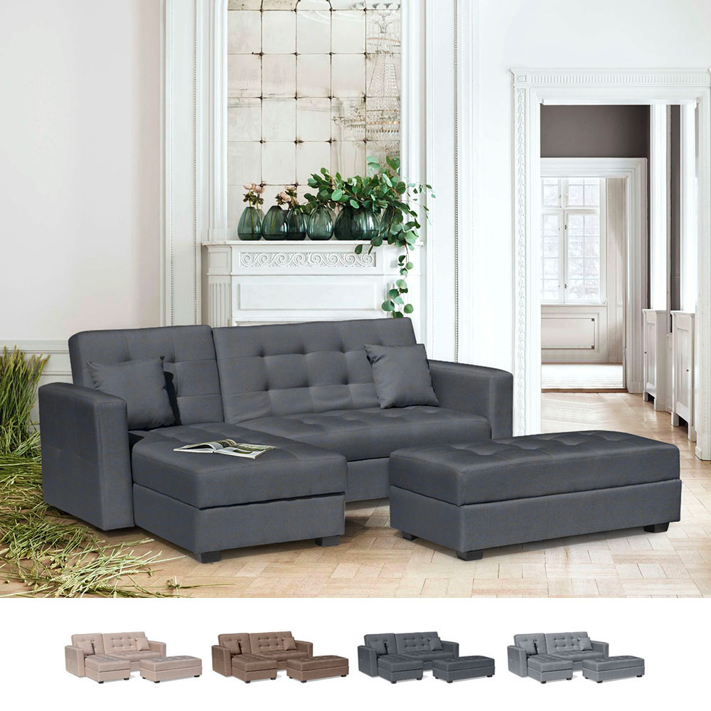 Corner Sofa Bed With Ample Footstool 3 Seats Madreperla