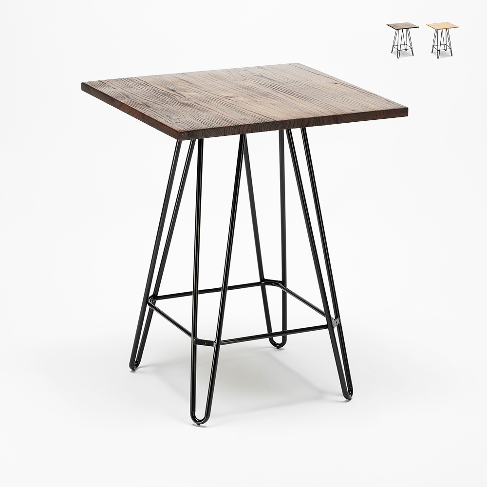 Bolt High Table Steel Frame Wood Top Industrial Style 60x60 Bars Dining