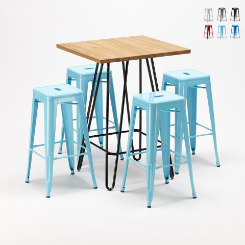 High table and 4 metal stools set Tolix industrial style for Bars and Pubs BROOKLIN Promotion