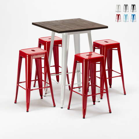high table and 4 metal stools set Lix industrial style for bars and pubs herlem Promotion