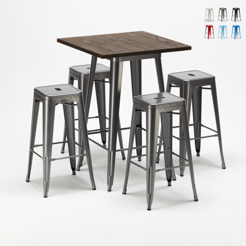 high table and 4 metal stools set Lix industrial style for bars and pubs williamsburg Promotion
