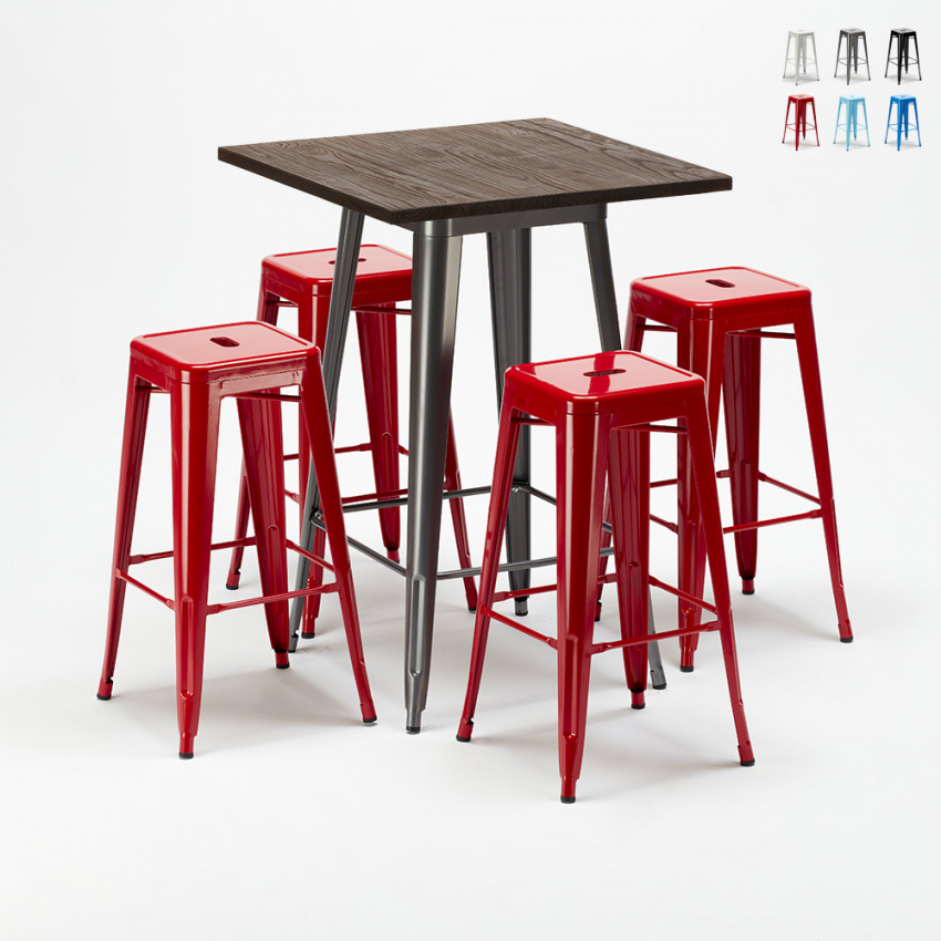 high table and 4 metal stools set industrial style for bars and pubs williamsburg 