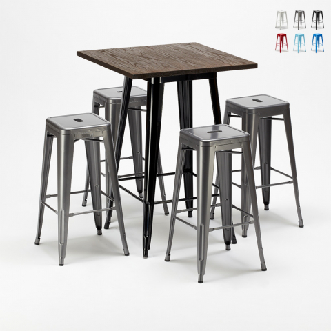 high table and 4 metal stools set industrial style for bars and pubs little italy Promotion