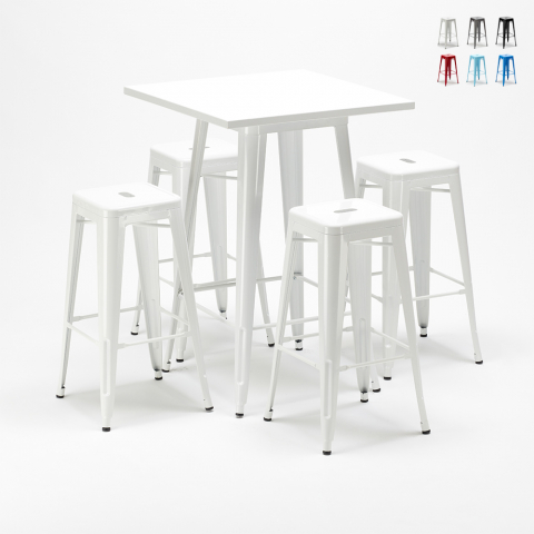 High table and 4 metal stools set Tolix industrial style for Bars and Pubs Union Square Promotion