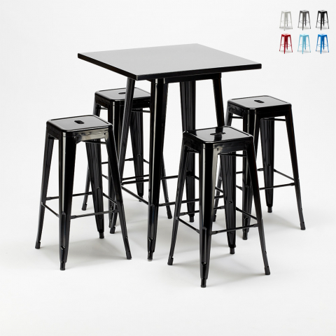 High table and 4 metal stools set Tolix industrial style for Bars and Pubs New York Promotion