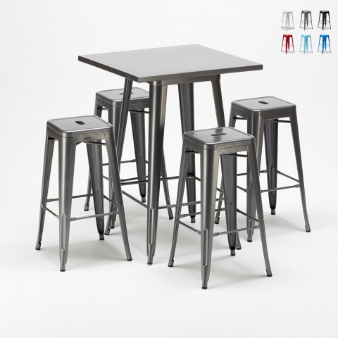 High table and 4 metal stools set Tolix industrial style for Bars and Pubs Gowanus Promotion