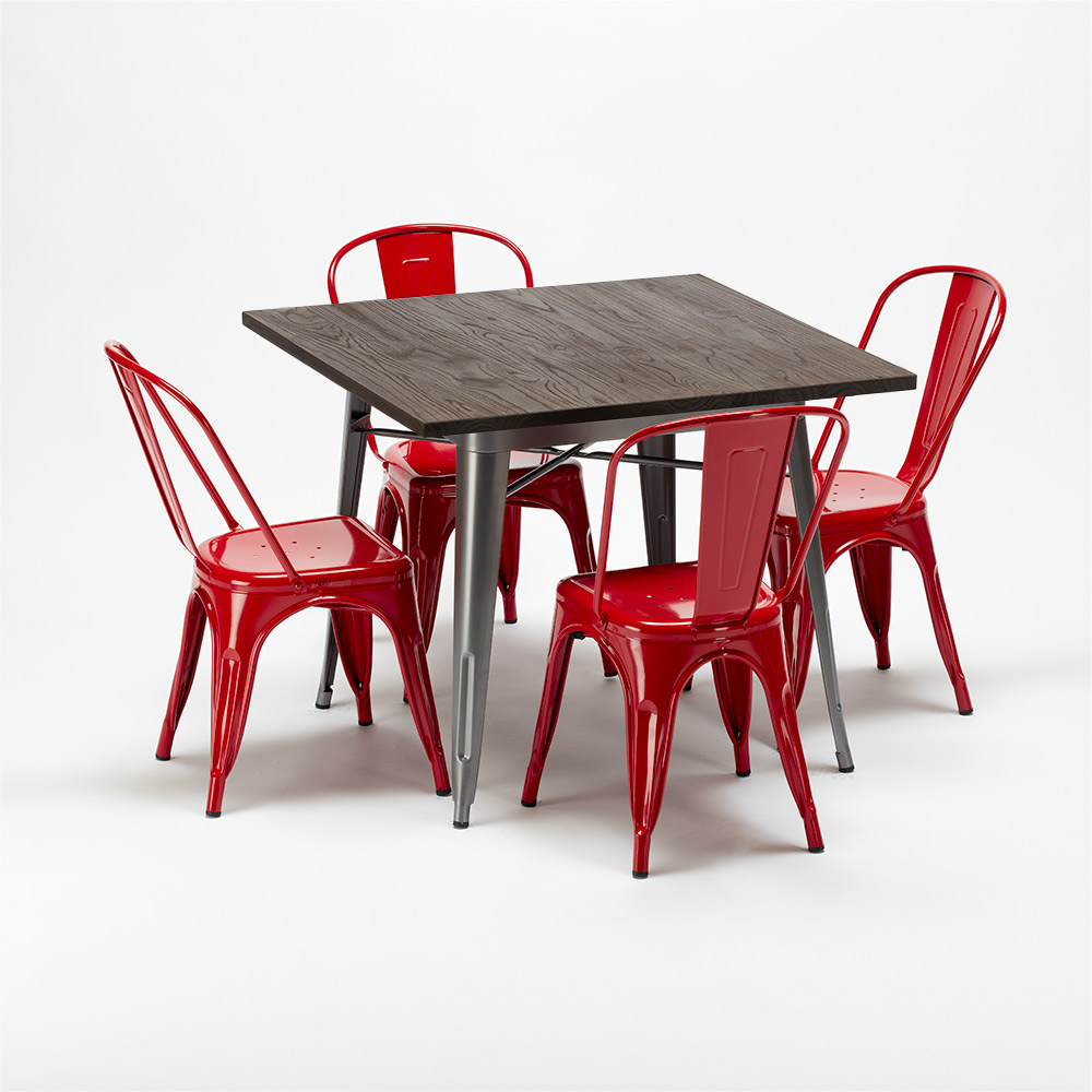 Square Table And 4 Metal Chairs Set Tolix Industrial Style For Bars And Pubs Jamaica