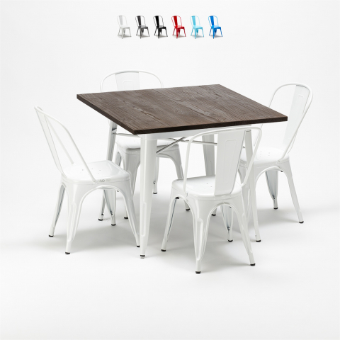square table and 4 metal chairs set industrial style for bars and pubs midtown Promotion