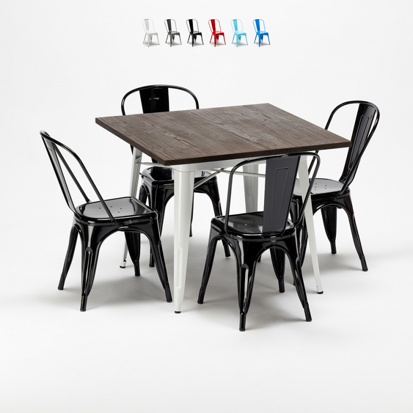 square table and 4 metal chairs set industrial style for bars and pubs midtown Cost