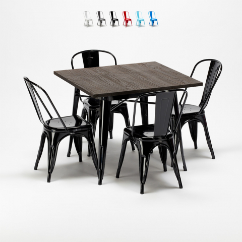 square table and 4 metal chairs set Lix industrial style for bars and pubs west village Promotion