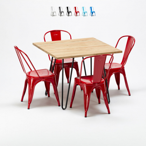 Square table and 4 metal chairs set Tolix industrial style for Bars and Pubs Tribeca Promotion