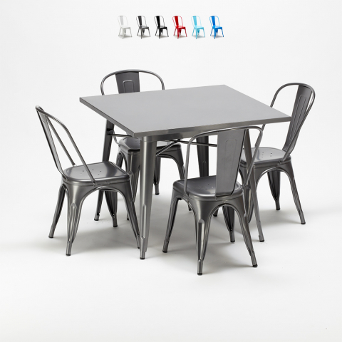 Square table and 4 metal chairs set Tolix industrial style for Bars and Pubs Flushing Promotion