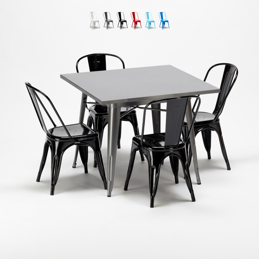 square table and 4 metal chairs set industrial style for bars and pubs flushing Cost