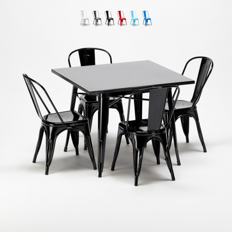 Square table and 4 metal chairs set Tolix industrial style for Bars and Pubs Soho Promotion