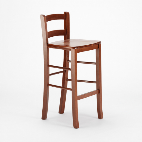 High wooden stool with backrest for bar pub and kitchen Munich Promotion