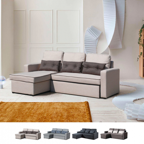 Corner Sofa Bed in Microfiber 3 Seats with Cushions Smeraldo