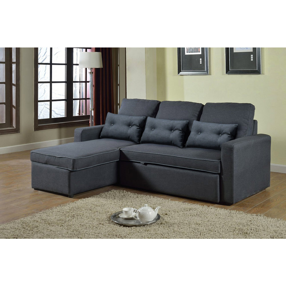 Corner Sofa Bed In Microfiber 3 Seats With Cushions Smeraldo