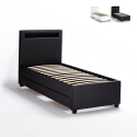 Geneva Twin Complete Single Bed with Mesh Led Headboard and Drawers 80x190 cm On Sale