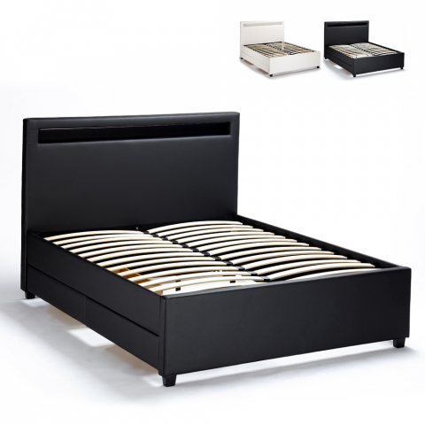 Geneva Complete Small Double Bed with Mesh Led Headboard and Drawers 120x190 cm Promotion