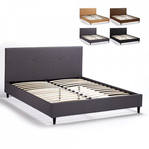 Lausanne King Double Bed in fabric with Headboard and Slatted Mesh 160x190 cm Promotion
