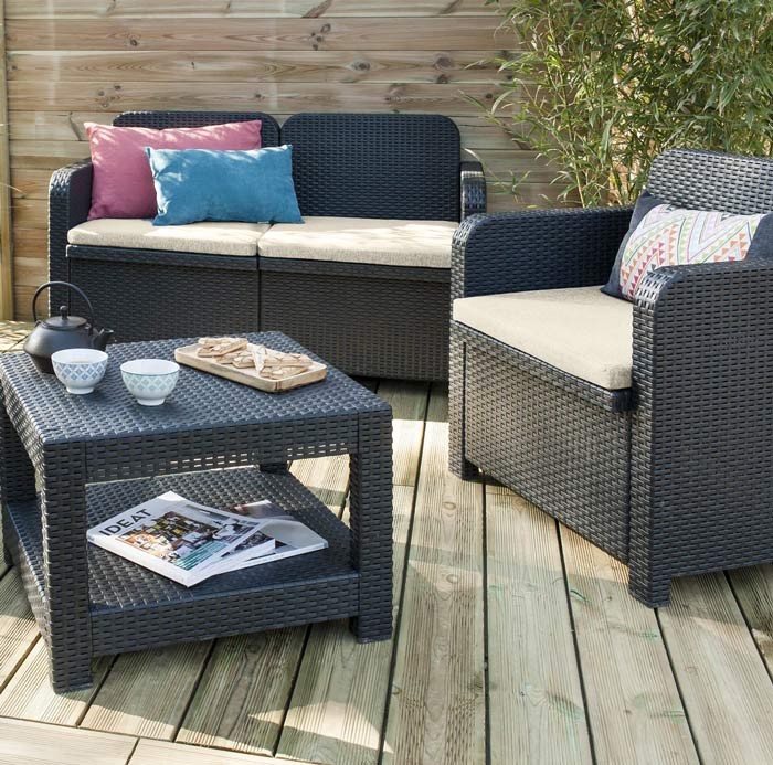 Sorrento Garden Lounge Set Outdoor Rattan with Table by Grand Soleil