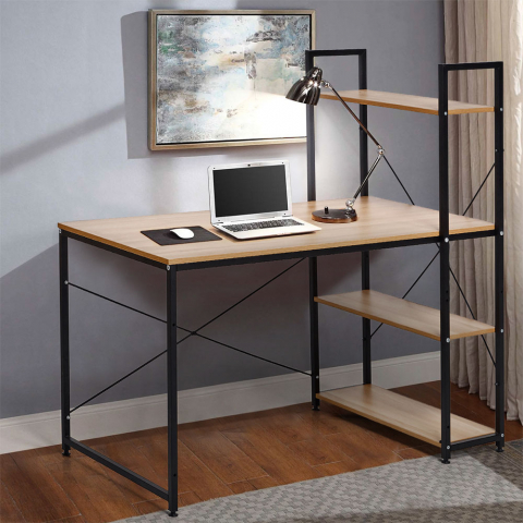 Industrial 120x60 steel wood desk with bookcase and shelves minimalist design Empire Promotion