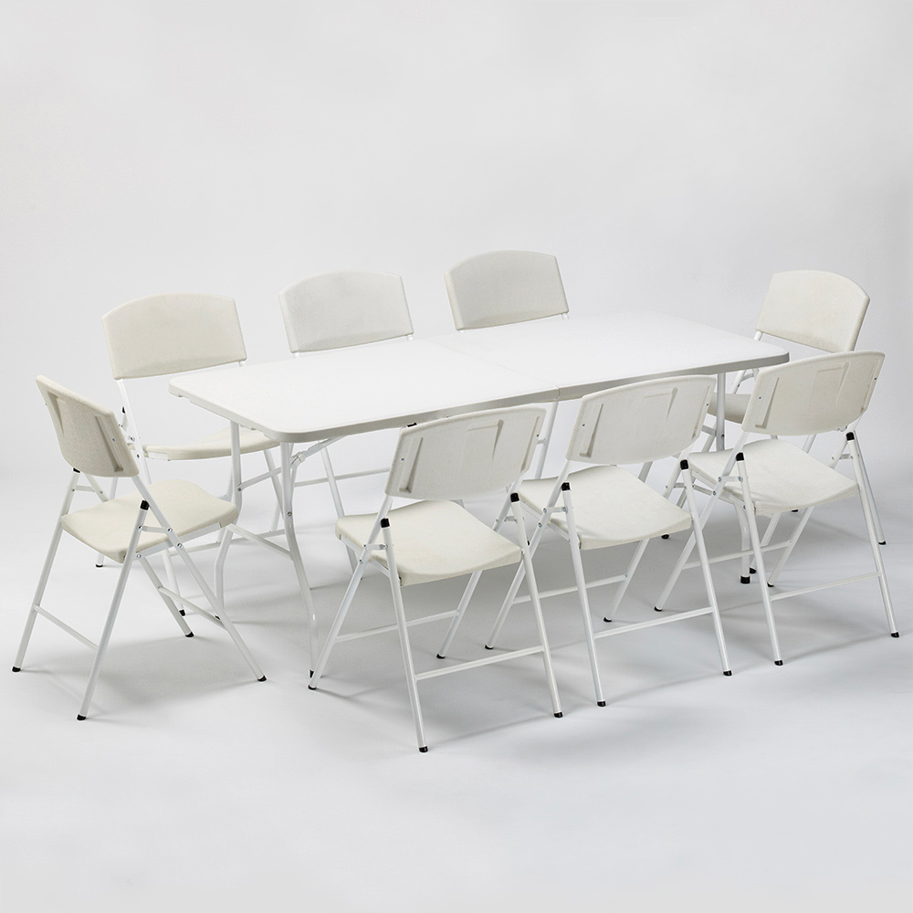 Rectangular table 200x90 and 8 folding camping and garden chairs set Davos