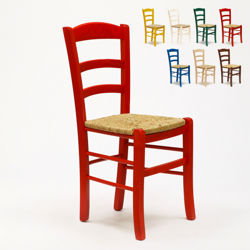 Vintage Wooden Dining Chair with Straw Seat for Kitchen Dining Room Paesana 