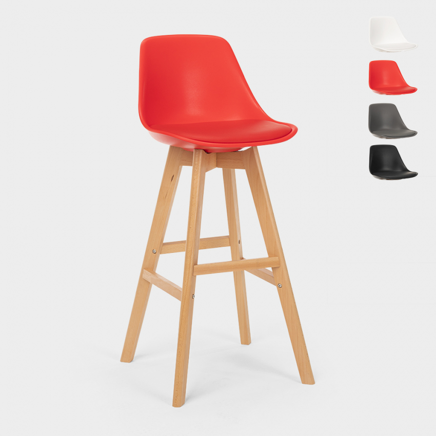 High stool with Scandinavian design cushion for bar and kitchen Willis Wood Offers