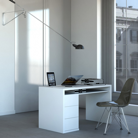 White office desk with modern design and 3 drawers 110x60cm Franklyn