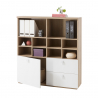 Modern bookcase in wood and white lacquered with open compartments and sliding drawers for living room and office Aurora Sale