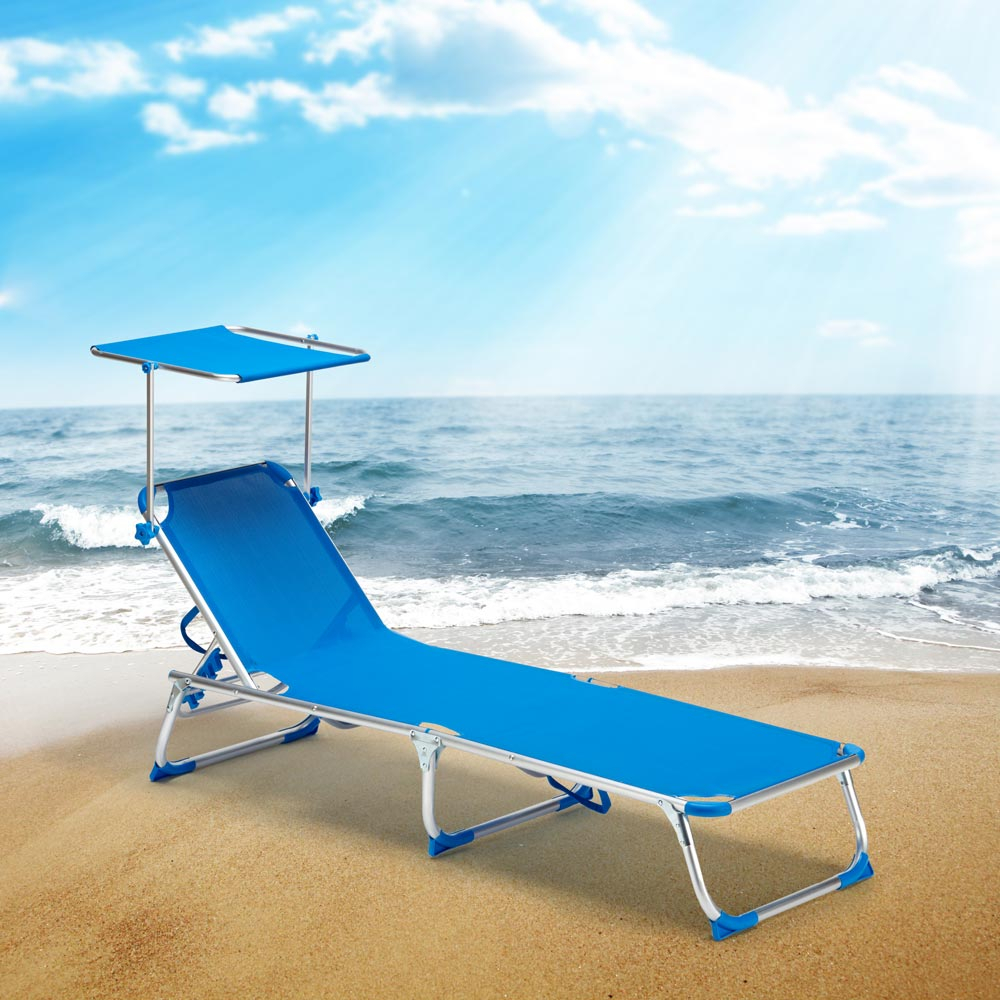 California Adjustable Outdoor Aluminum Beach Loungers With Sunshade
