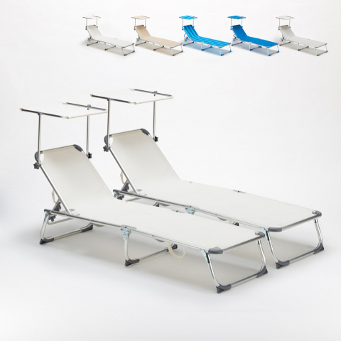 Set of 2 California Adjustable Outdoor Sun Loungers With Sunshade Promotion