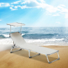 Set of 4 California Adjustable Outdoor Sun Loungers With Sunshade 