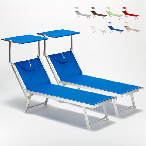 2 Santorini professional aluminium beach sun loungers Promotion